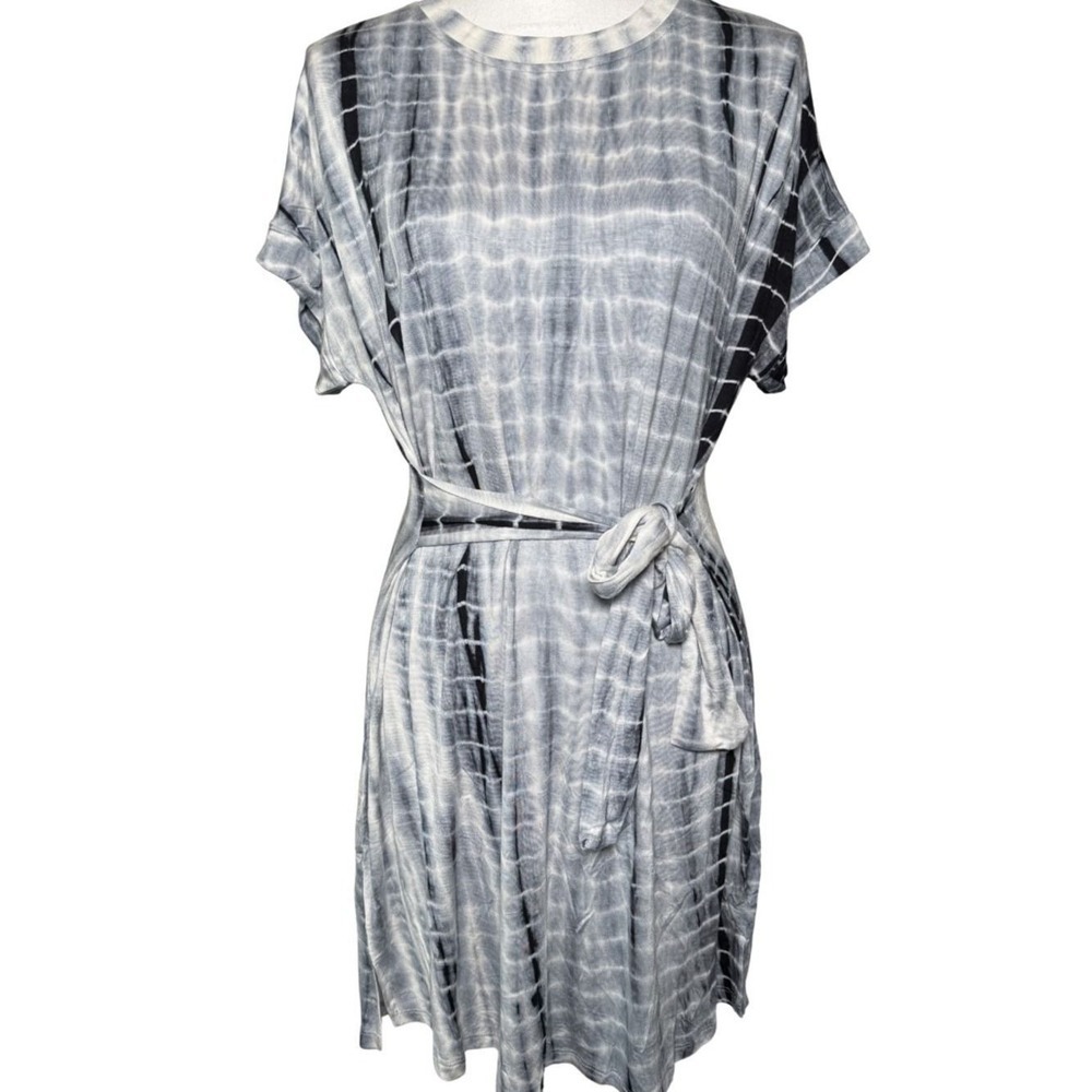 Hayden Blue Gray Tie-Dye Midi Dress with Waist Tie Women Small NWT